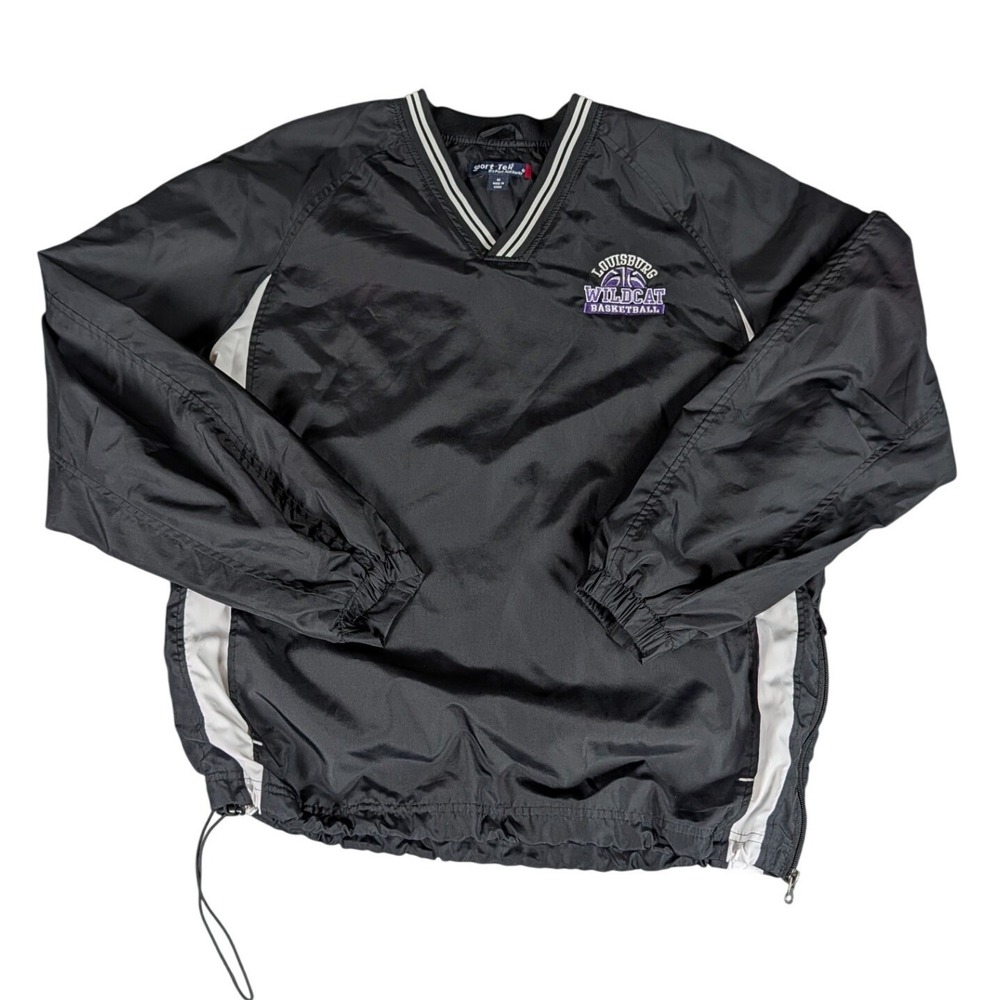 Sport-Tek Louisburg Wildcat Basketball Windbreaker Pullover Black V-Neck Mens